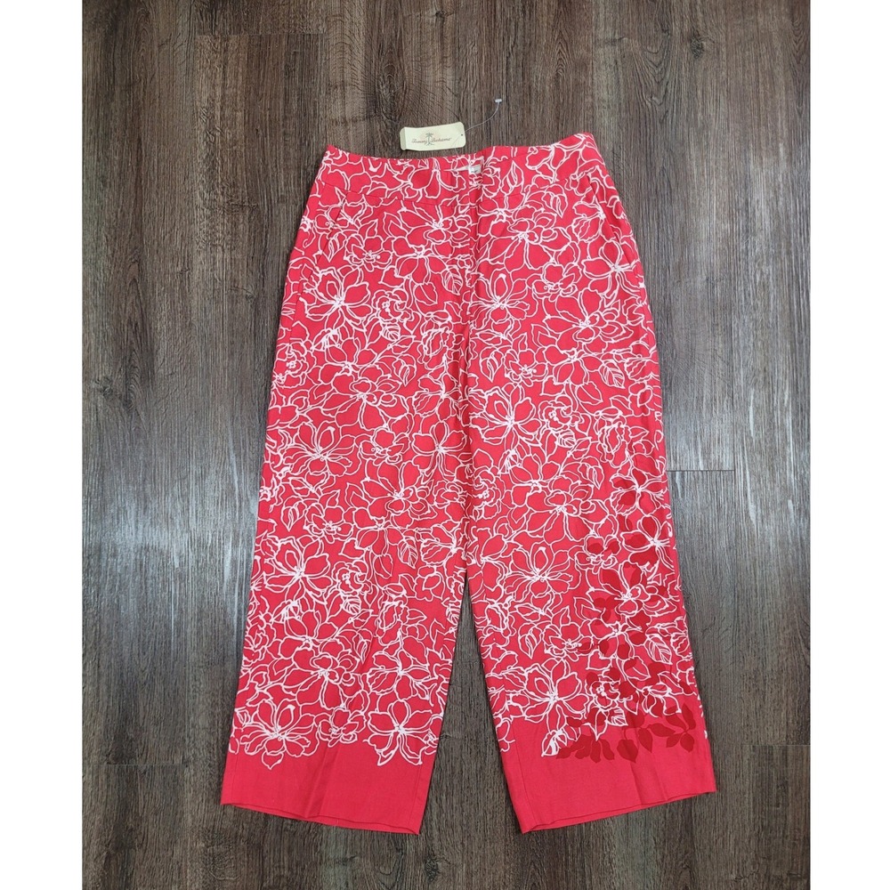 Tommy Bahama Made In The Shade Floral Crop Pants Womens 6 Silk Pomodoro‎ NWT